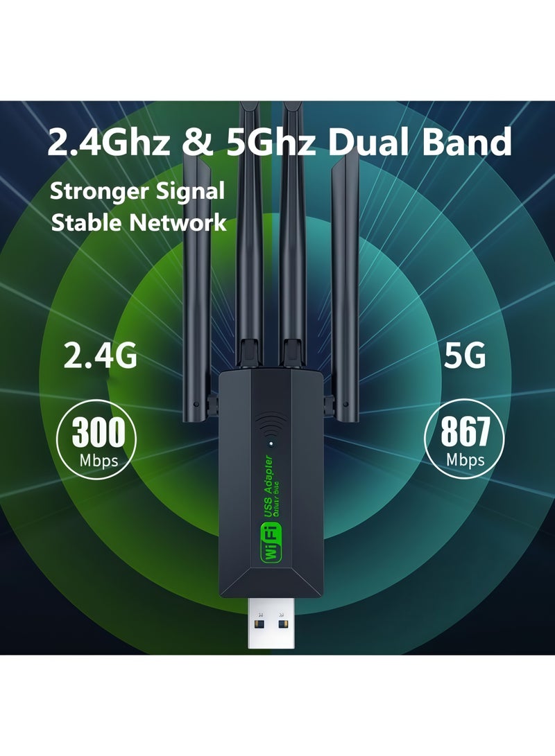 أورييل محول واي فاي لاسلكي USB - مستقبل شبكة لاسلكية خارجي ثنائي النطاق 2.4 جيجاهرتز/5 جيجاهرتز بسرعة 1200 ميجابت في الثانية، بطاقة شبكة لاسلكية، 4 هوائيات خارجية، منفذ USB 3.0، يدعم أجهزة الكمبيوتر المكتبية والمحمولة، أنظمة التشغيل ويندوز 11/10/8/7، التوصيل والتشغيل - Image 2